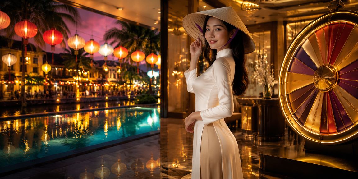 Người chơi tại Huế thư giãn với nón lá bên bàn roulette trong không khí nhẹ nhàng